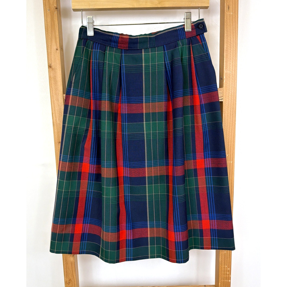 Pendleton Tartan Plaid Pleated Knee Length A-line Skirt Size SMALL USA MAD